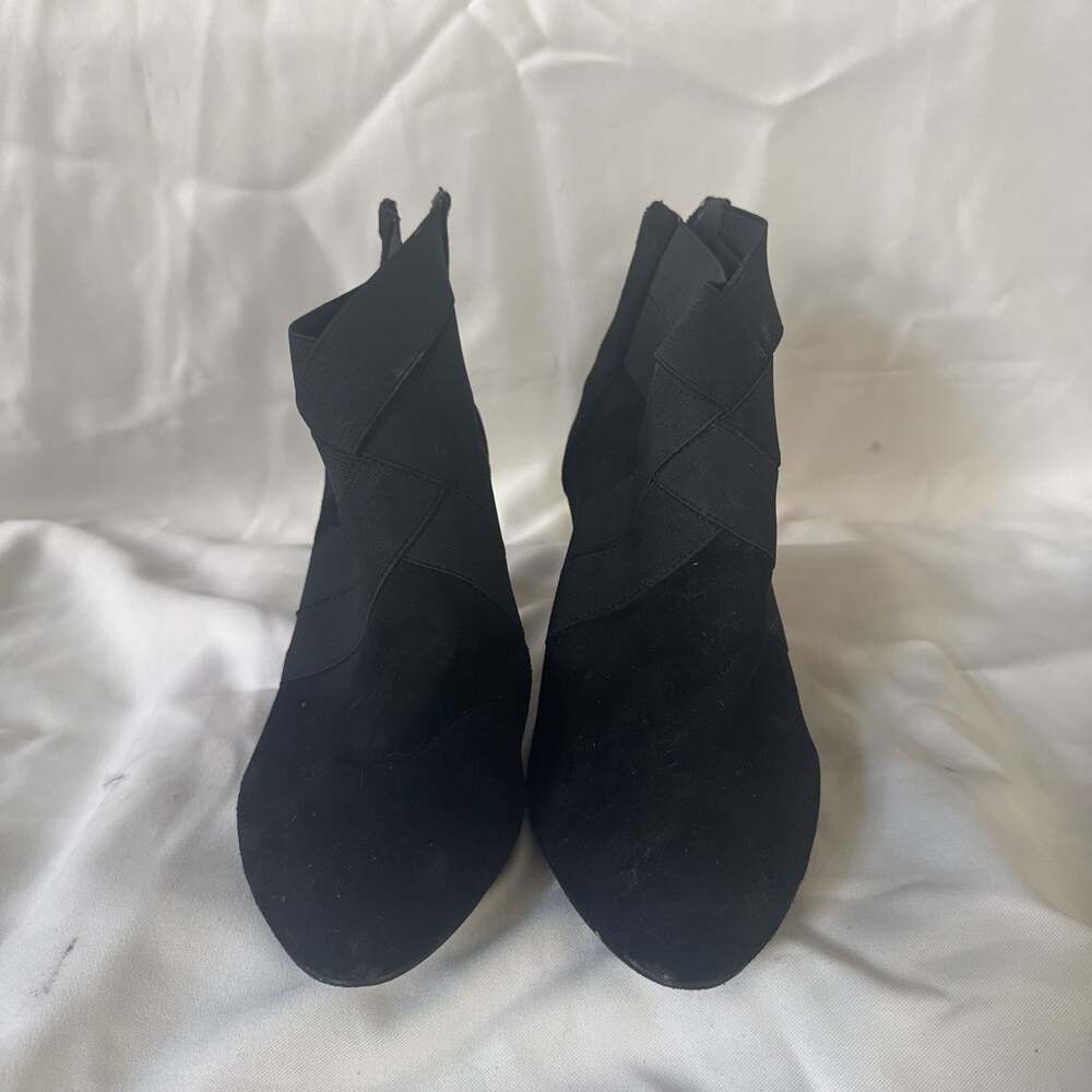 Eileen Fisher Black Suede Heeled Ankle Zip Up Boots Women's Size 8
